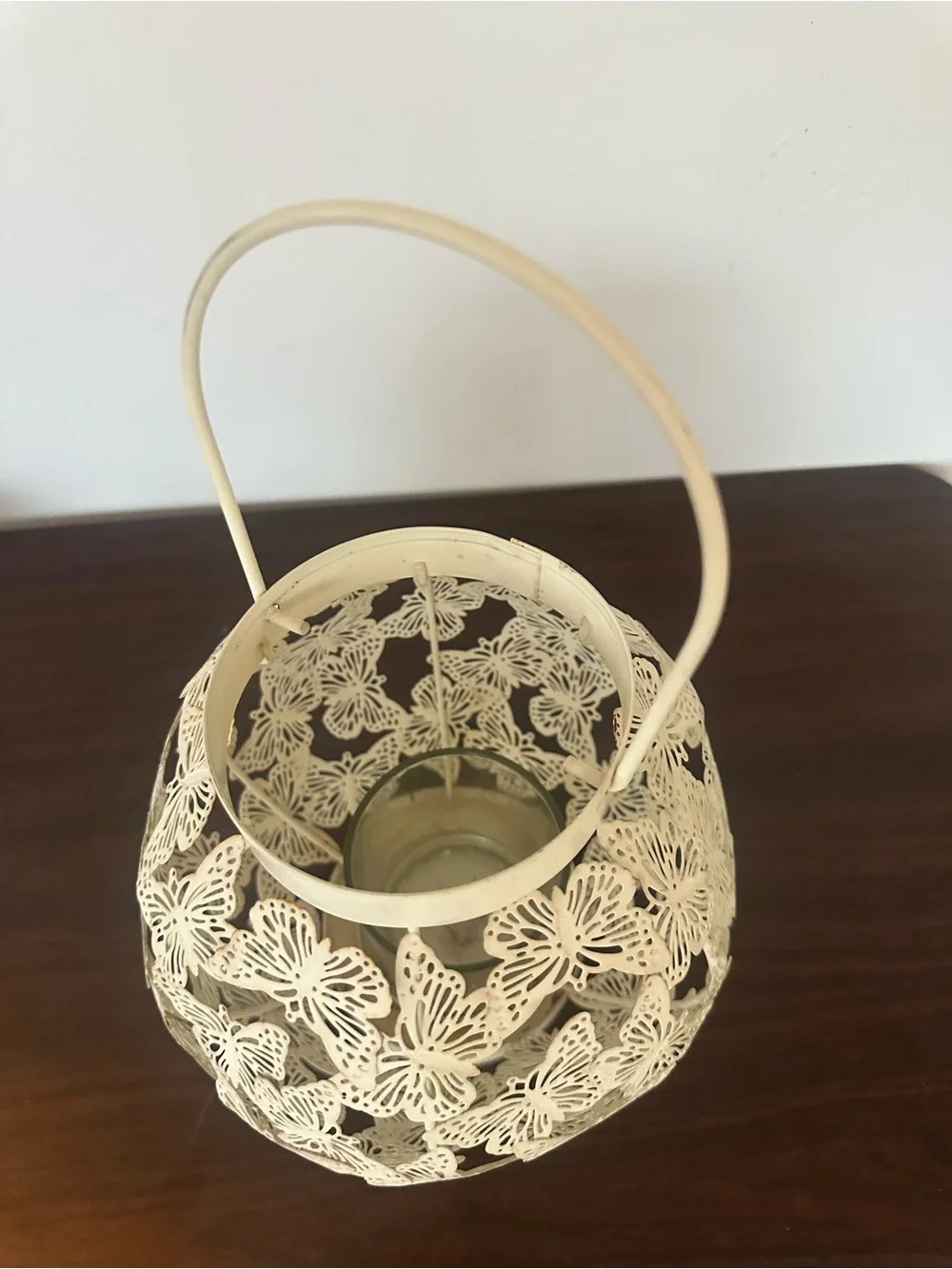 Vintage Cream Butterfly Cutout Metal Lantern - one of a kind 🦋🦋🦋